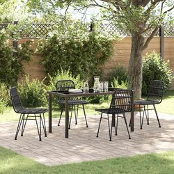 Garden Dining Set 5 Piece Outdoor Furniture Black Steel Frame Patio Table Chairs