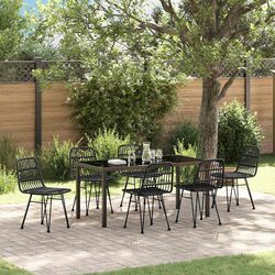 Garden Dining Set 7 Piece Black Outdoor Furniture Steel Frame Patio Seating