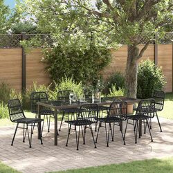 Garden Dining Set 9 Pieces Black Steel Rectangular Outdoor Table Chairs Patio