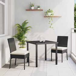 Outdoor Garden Dining Set 3 Pieces Black Steel Frame Rattan Seating Furniture