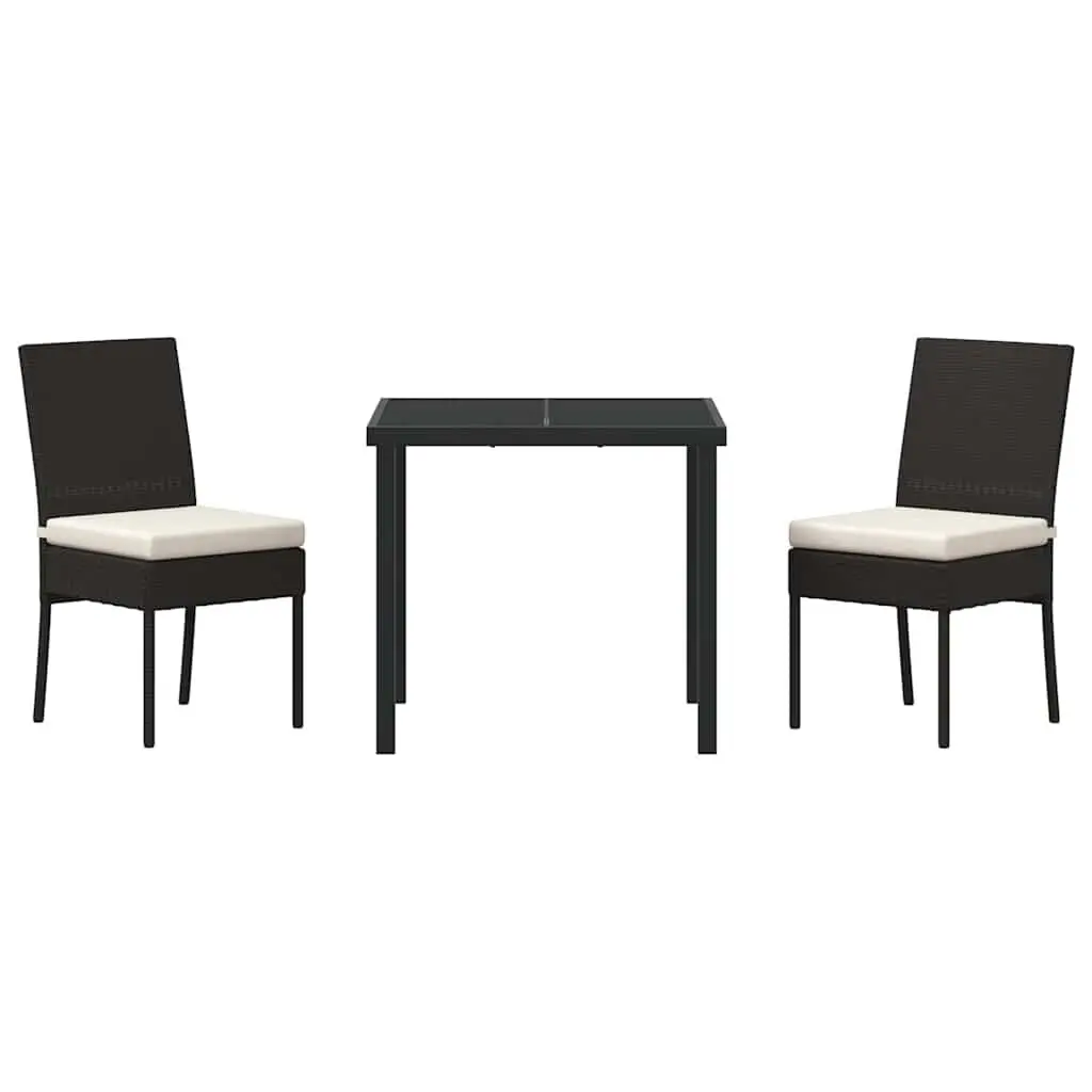 Outdoor Dining Set 3 Pieces Black Steel Frame Rattan Seating Furniture