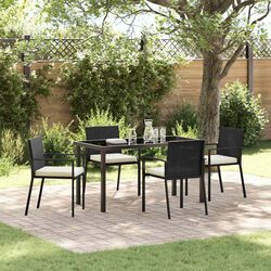 Garden Dining Set 5 Piece Black Steel Outdoor Furniture Table Chairs Patio