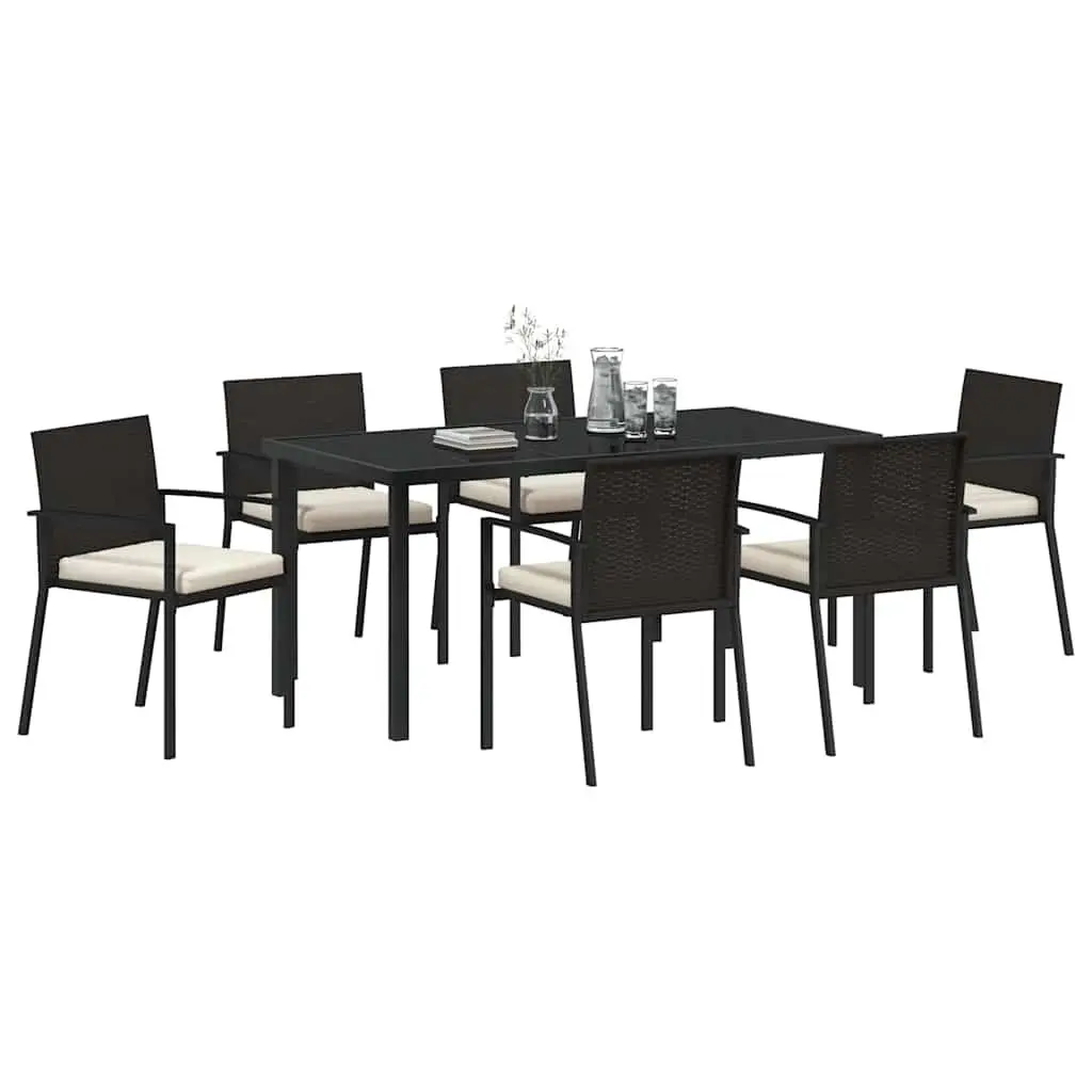 Garden Dining Set 7 Pieces Black Steel Outdoor Furniture Patio Table Chairs