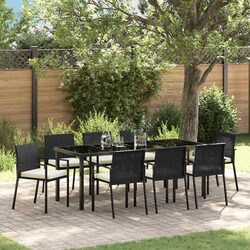 Garden Dining Set 9 Pieces Black Outdoor Furniture Table Chairs Rattan Steel