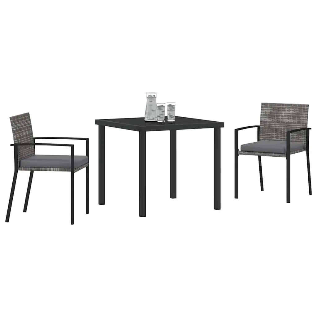 Garden Dining Set Modern Outdoor Furniture 3 Piece Grey Powder-coated Steel Frame Poly Rattan