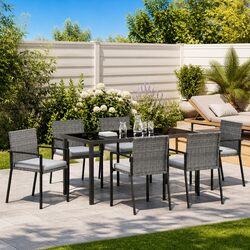 Garden Dining Set 7 Pieces Outdoor Furniture Steel Frame Poly Rattan Seats
