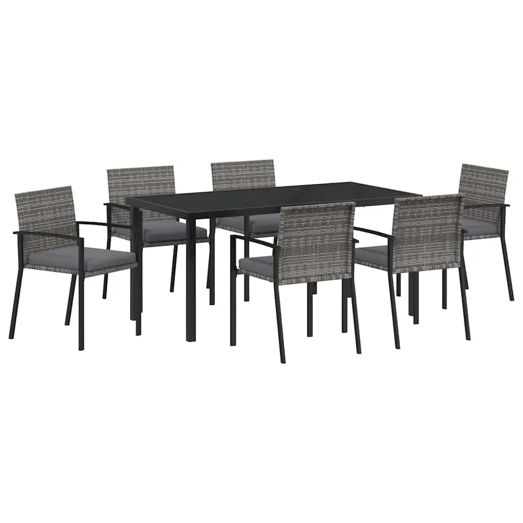 Garden Dining Set 7 Pieces Outdoor Furniture Steel Frame Poly Rattan Grey