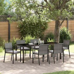 Garden Dining Set 6 Pieces Outdoor Furniture Grey Steel Frame Poly Rattan