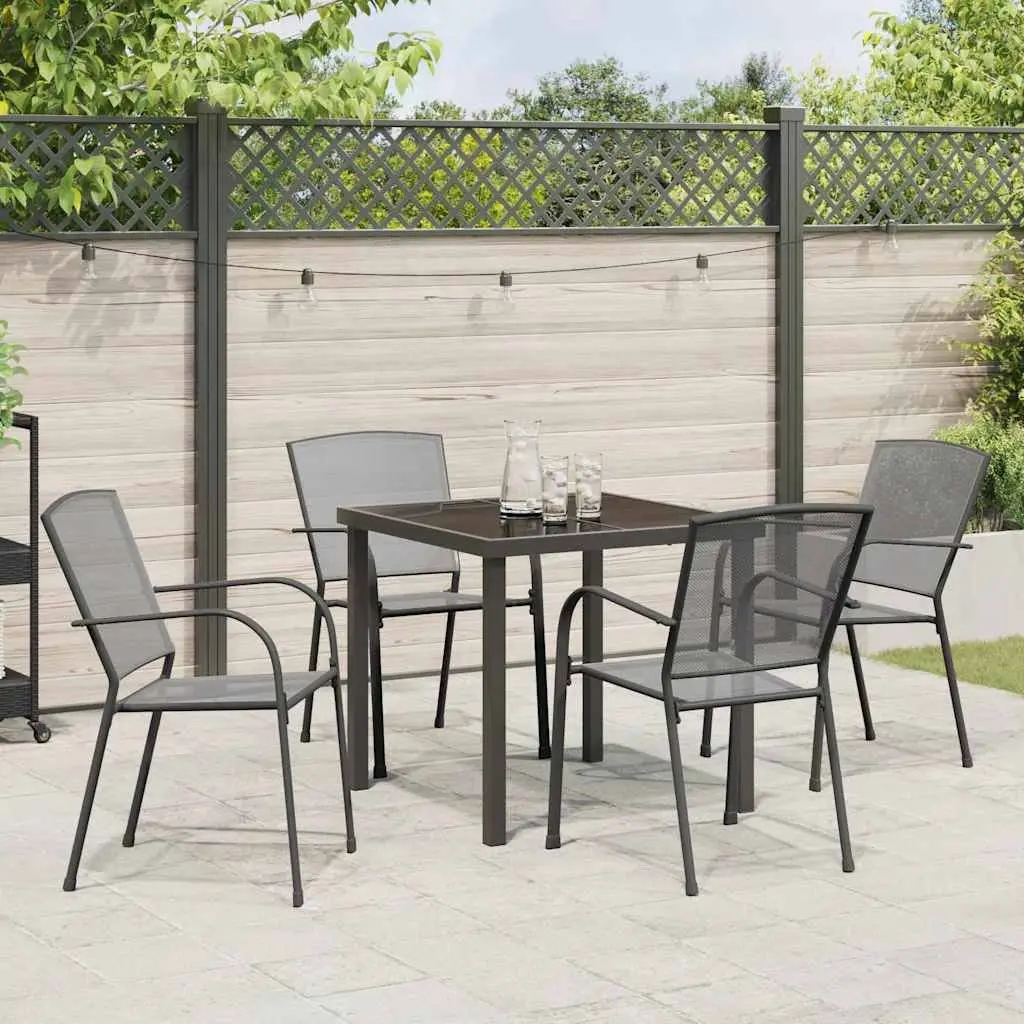 Garden Dining Set 5 Pieces Contemporary Rectangular Tempered Glass Top Anthracite Outdoor Furniture