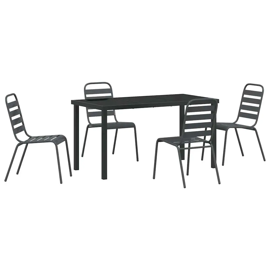 Garden Dining Set 5 Pieces Outdoor Furniture Rectangular Tempered Glass Table Powder-coated Steel Frame Anthracite Grey