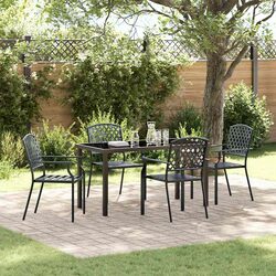 Garden Dining Set 5 Piece Outdoor Furniture Tempered Glass Anthracite Steel