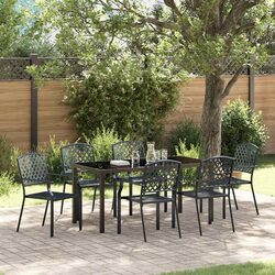 Garden Dining Set 7 Pieces Anthracite Outdoor Furniture Steel Glass Tabletop