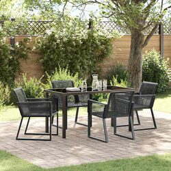 Garden Dining Set 5 Pieces Black Steel Frame Poly Rattan Outdoor Furniture