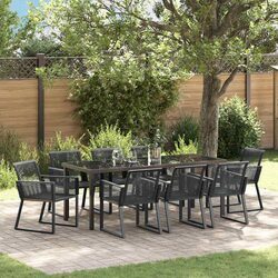 Garden Dining Set 9 Piece Black Steel Frame Poly Rattan Outdoor Patio Furniture