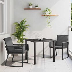 Garden Dining Set 3 Pcs Black Outdoor Furniture Rattan Glass Table Chairs