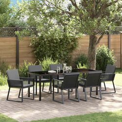 Garden Dining Set 7 Pieces Black Steel Outdoor Furniture Patio Dining Table