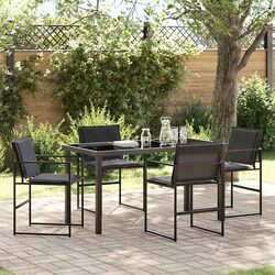 Outdoor Dining Set 5 Piece Black Garden Furniture Table Chairs Steel Frame
