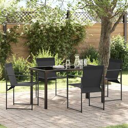Outdoor Garden Dining Set 5 Pieces Black Steel Textilene Chairs Table Patio