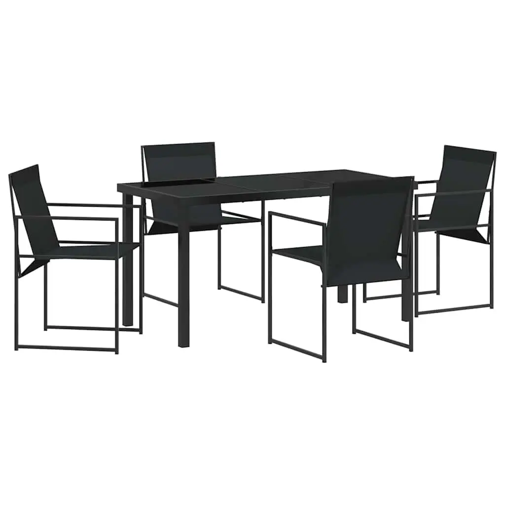 Outdoor Dining Set 5 Pieces Black Steel Textilene Chairs Table