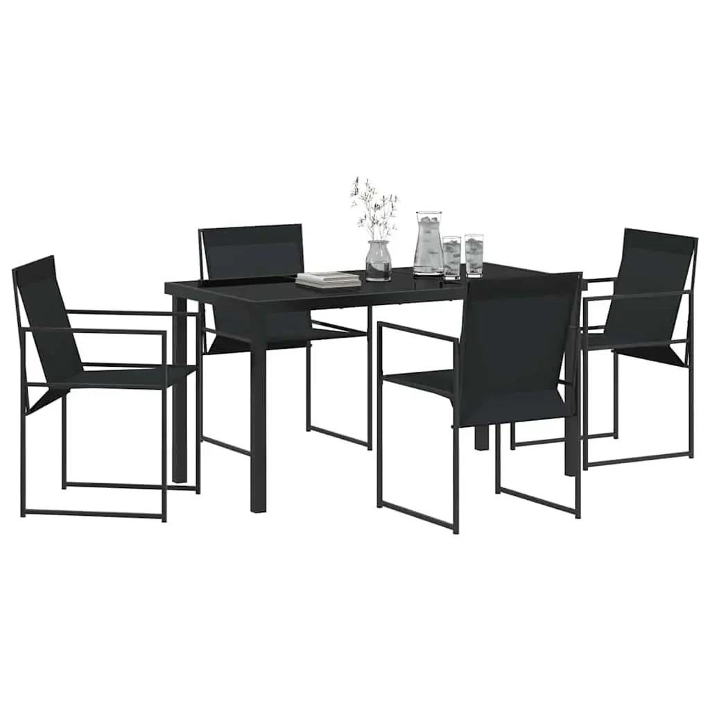 Outdoor Dining Set 5 Pieces Black Steel Textilene Chairs Table