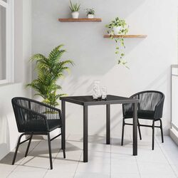 Garden Dining Set 3 Pieces Black Steel Outdoor Furniture Backrest Cushions