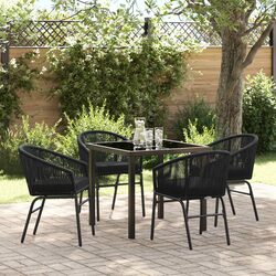 Garden Dining Set 5 Piece Black Steel Outdoor Furniture Patio Table Chairs