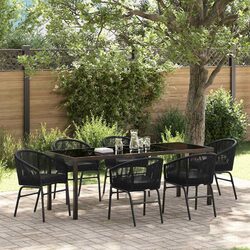 Garden Dining Set 7 Pieces Black Steel Outdoor Furniture Patio Table Chairs