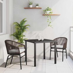 Garden Dining Set 3 Pieces Brown Steel Frame Outdoor Furniture with Glass Top