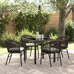 Garden Dining Set 5 Piece Outdoor Furniture Steel Frame Glass Table Chairs