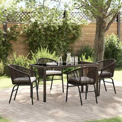 Garden Dining Set 5 Piece Outdoor Furniture Powder-Coated Steel Brown Rectangle