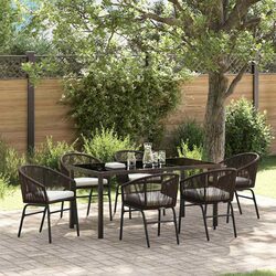 Garden Dining Set 7 Pieces Outdoor Furniture Brown Steel Patio Table Chairs