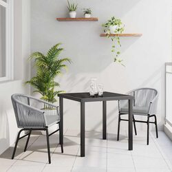 Garden Dining Set 3 Piece Outdoor Furniture Steel Tempered Glass Top Anthracite