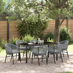 Outdoor Garden Dining Set 7 Pieces Anthracite Steel Frame Tempered Glass Top
