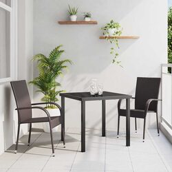 Garden Dining Set 3 Pieces Brown Steel Outdoor Patio Furniture Rattan