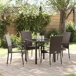 Garden Dining Set 5 Pieces Outdoor Furniture Brown Steel Frame Patio Table