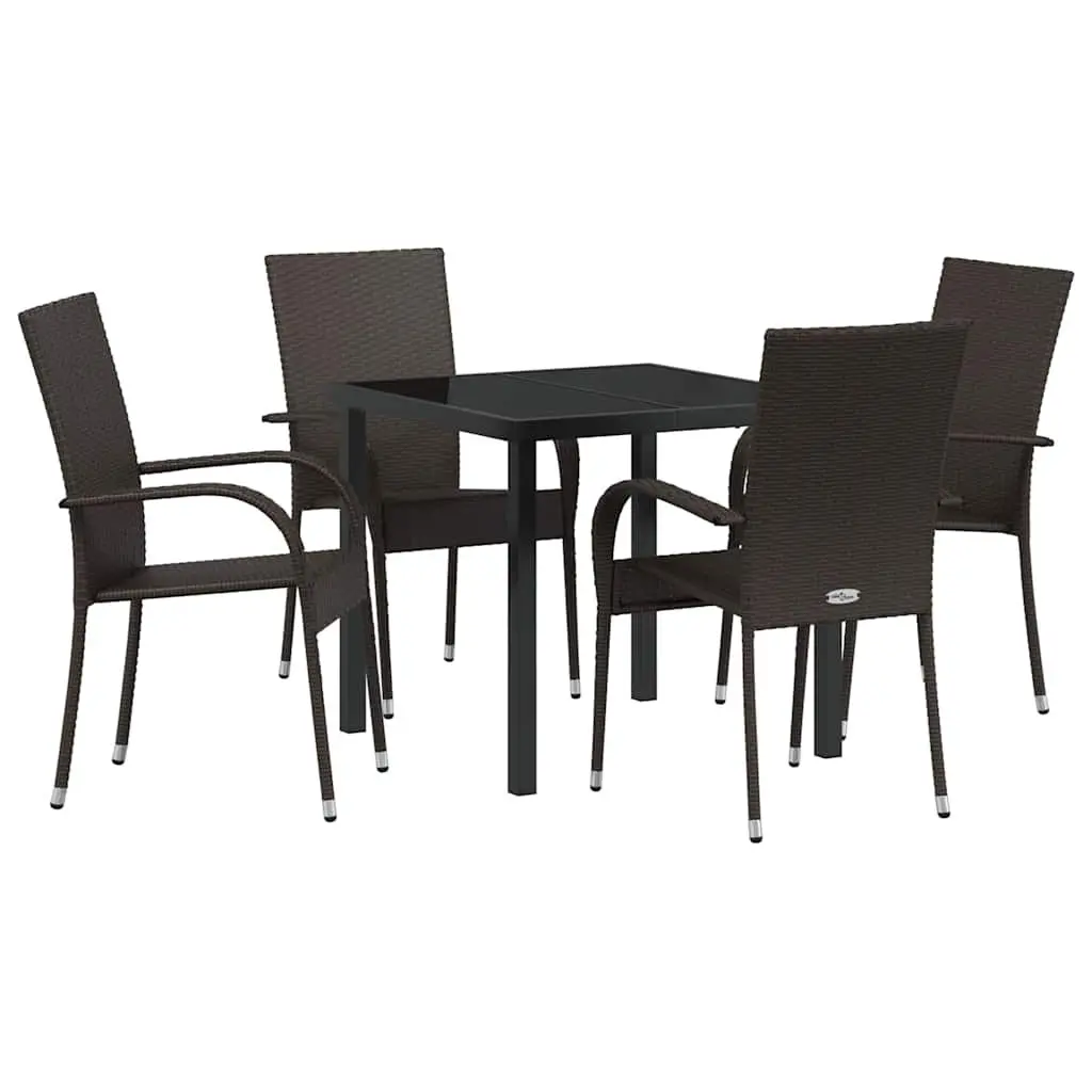 Garden Dining Set 5 Pieces Outdoor Furniture Rectangular Table Brown Poly Rattan Steel Frame