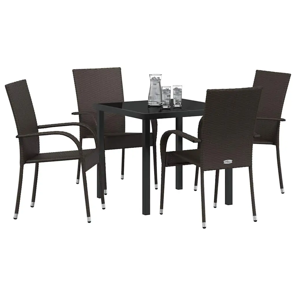 Garden Dining Set 5 Pieces Outdoor Furniture Rectangular Table Brown Poly Rattan Steel Frame