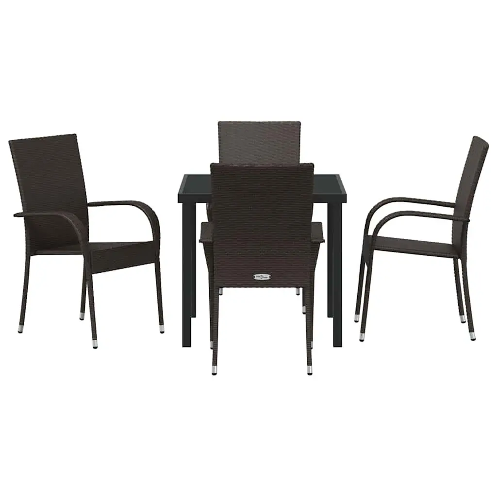 Garden Dining Set 5 Pieces Outdoor Furniture Rectangular Table Brown Poly Rattan Steel Frame