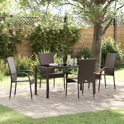 Garden Dining Set 5 Pieces Outdoor Furniture Patio Table Chairs Brown Steel