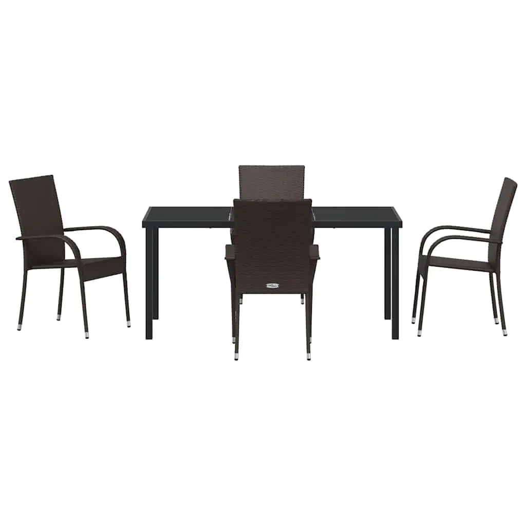 Garden Dining Set 5 Pieces Rectangular Brown Poly Rattan Steel Frame Outdoor Furniture