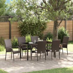 Garden Dining Set 7 Pieces Brown Outdoor Furniture Patio Rattan Steel Frame