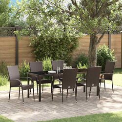 Garden Dining Set 7 Pieces Brown Outdoor Furniture Patio Table Chairs Steel