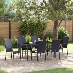 Outdoor Garden Dining Set 7 Pieces Black Steel Frame Patio Furniture