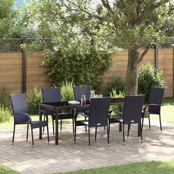 Outdoor Garden Dining Set 7 Piece Black Steel Frame Patio Furniture Rattan