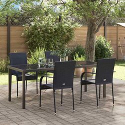 Garden Dining Set 5 Pieces Black Steel Frame Outdoor Patio Furniture