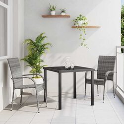 Garden Dining Set 3 Pieces Grey Powder-Coated Steel Frame Outdoor Patio