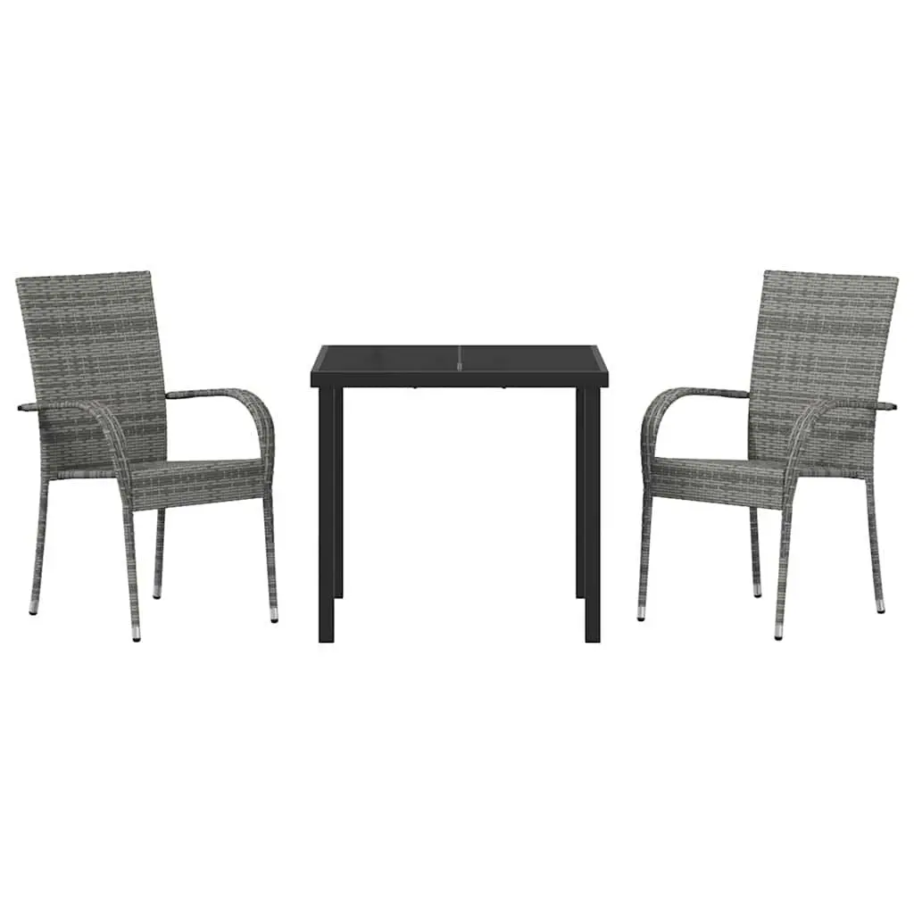 Garden Dining Set Contemporary 3 Pieces Grey Powder-Coated Steel Frame Outdoor Patio