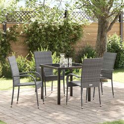 Garden Dining Set 5 Pieces Grey Powder-Coated Steel Frame Outdoor Furniture