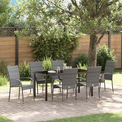 Garden Dining Set 7 Piece Grey Outdoor Furniture Patio Table Chairs Steel Frame