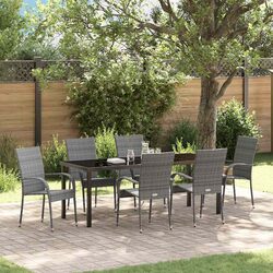 Garden Dining Set 7 Piece Grey Outdoor Furniture Patio Rattan Steel Frame